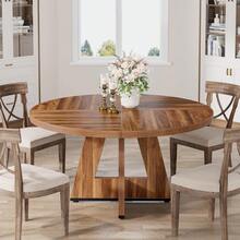 Tribesigns Farmhouse Dining Table, 120 Cm Round Dinner Table For 4, Rustic Wood Dining Room Table For Home Dining Room Living Room (Easy Assembly)(Brown) - 棕色 - 查看 7