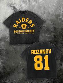 Premium 100% Cotton, 230GSM, Vintage Washed And Distressed Craft, Retro Faded Style, Unisex Short Sleeve T Shirt, Suitable For Spring And Summer Wear, Daily Leisure, Parties And Gatherings, An Ideal Choice For Holiday Gifts. The Print Design Of This T Shirt Is Inspired By The Character Ilya Rozanov From The Popular Sports BL Novel Heated Rivalry - màu đen - Xem 1