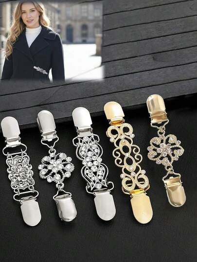 2/5pcs Vintage Shirt Dress Cardigan Clips, Women's Waist Belt Buckles, Knitted Shawl Jacket Pins