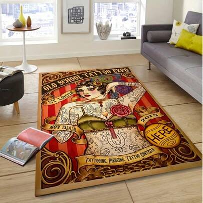 1pc Tattoo Girl Design Non-Slip Carpet, Living Room Bedroom Decorative Rug, Home Decor, Bedroom Decor, Small Rug, Carpet, Home Decor, Living Room Carpet, Living Room Small Rug