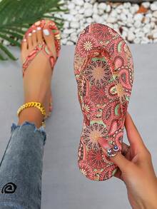 Women's Outdoor Sports Sandals And Flip Flops, Retro Style, Traditional Colored Retro Patterns Thin Belt Flip Flops, Comfortable, Lightweight, Slip-Resistant, Soft Sole Slippers, Valentine's Day Slippers, Women Summer Sandals, Sandals For Women, Wedding Bride Wedding Items Beach Shoes, Flip Flop For Home Use, Crossing Thin Shoelaces Flip Flops - Multicolor - View 2