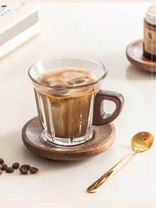 Tasse à café en verre avec poignée en bois, tasse à expresso/latte en verre - Série de tasses à café - Voir 1