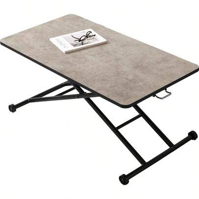 昇降式 テーブル ローテーブル コンクリート調 大きめ 【 完成品 組立不要 】 ガス圧式 無段階 高さ調節 キャスター付き 幅 101 奥行 55 高さ 11~70 グレー KT - 3184MGY