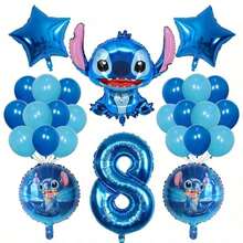 26入 Lilo & Stitch 鋁箔充氣氣球 1 2 3 4 5 6 歲生日派對裝飾 嬰兒派對氣球用品 玩具球 - 彩色 - 查看 1