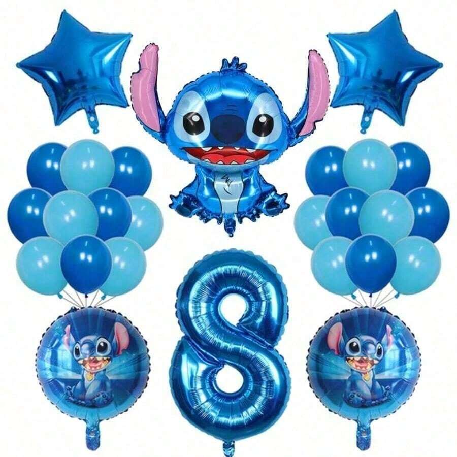 26入 Lilo & Stitch 鋁箔充氣氣球 1 2 3 4 5 6 歲生日派對裝飾 嬰兒派對氣球用品 玩具球 - 彩色 - 查看 1