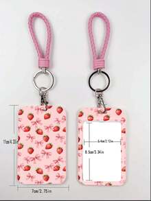 1pc ABS Pink Rope Bow Strawberry Heart Pattern Fashion Keychain Pendant, Bag Charm, Student Bus Protector - Multicolor - View 5