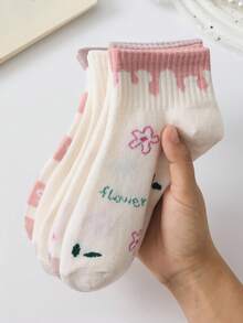 5 đôi tất ngắn nữ màu hồng và trắng họa tiết hoạt hình, tất cổ ngắn/tất ngắn đa năng họa tiết hoa và nơ, phù hợp để mặc hàng ngày, màu ngẫu nhiên, mùa xuân/hè. - Nhiều màu - Xem 3