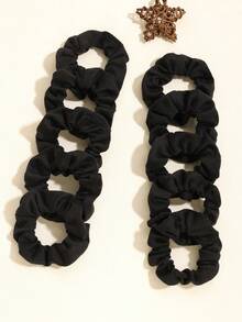 10条装纯黑色高弹棉质发带，休闲波西米亚复古派对宫廷风街头可爱涤纶纤维头饰，四季皆宜 - 10件套黑色 - 查看 2