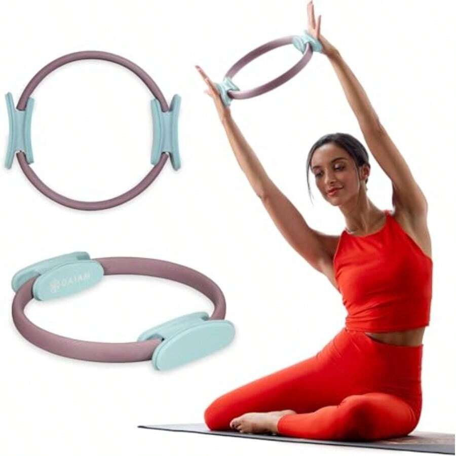 NEW Pilates Ring Fitness Circle - Lightweight and Durable Foam Padded Handles Flexible Resistance Exercise Equipment for Toning Arms Thighs/Legs and Core - Rosapolvorientocremademar - Ver 1