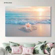 1 Pc Canvas Painting, Beach Sunset Coastal Art - Turquoise Waves And Floral Beaches , Wooden Framed Art,High Quality ,Thickness 2. 25cm/1in Thick Wall Art Printed Poster, Cuadros,Directly Hung For Family Gifts, Living Room Decoration, Bathroom Decoration, Bedroom Decoration, Kitchen Decoration, Bar Decoration, Office Decoration. Halloween, Christmas And Valentine's Day Gifts, 2D Flat - 彩色 - 查看 6