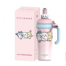 960ml/32.47oz Chiikawa Series Large Capacity Drinking Cup Insulated Tumbler With Straw Cute Cartoon Thermos Cup Seal Leakproof Space Cup Water Bottle - Pink - View 7