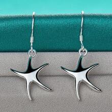 925纯银镀层海星耳环，女士婚礼派对时尚首饰 - 銀色 - 查看 5