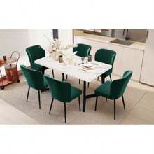 Dining Chairs (6 Pieces), Dark Green, Designer Upholstered Chair With Backrest, Velvet Metal Seat Frame - Green - View 8