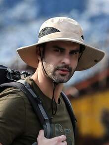 Men's Solid Color Bucket Hat, Breathable Wide Brim Sun Hat, Suitable For Outdoor Hiking, Camping And Mountaineering