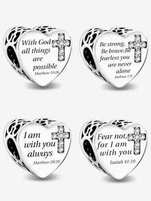 1pc 925 Sterling Silver "All Things Are Possible" Cross Pendant, Suitable For DIY Women Jewelry Bracelet - Gather - View 1