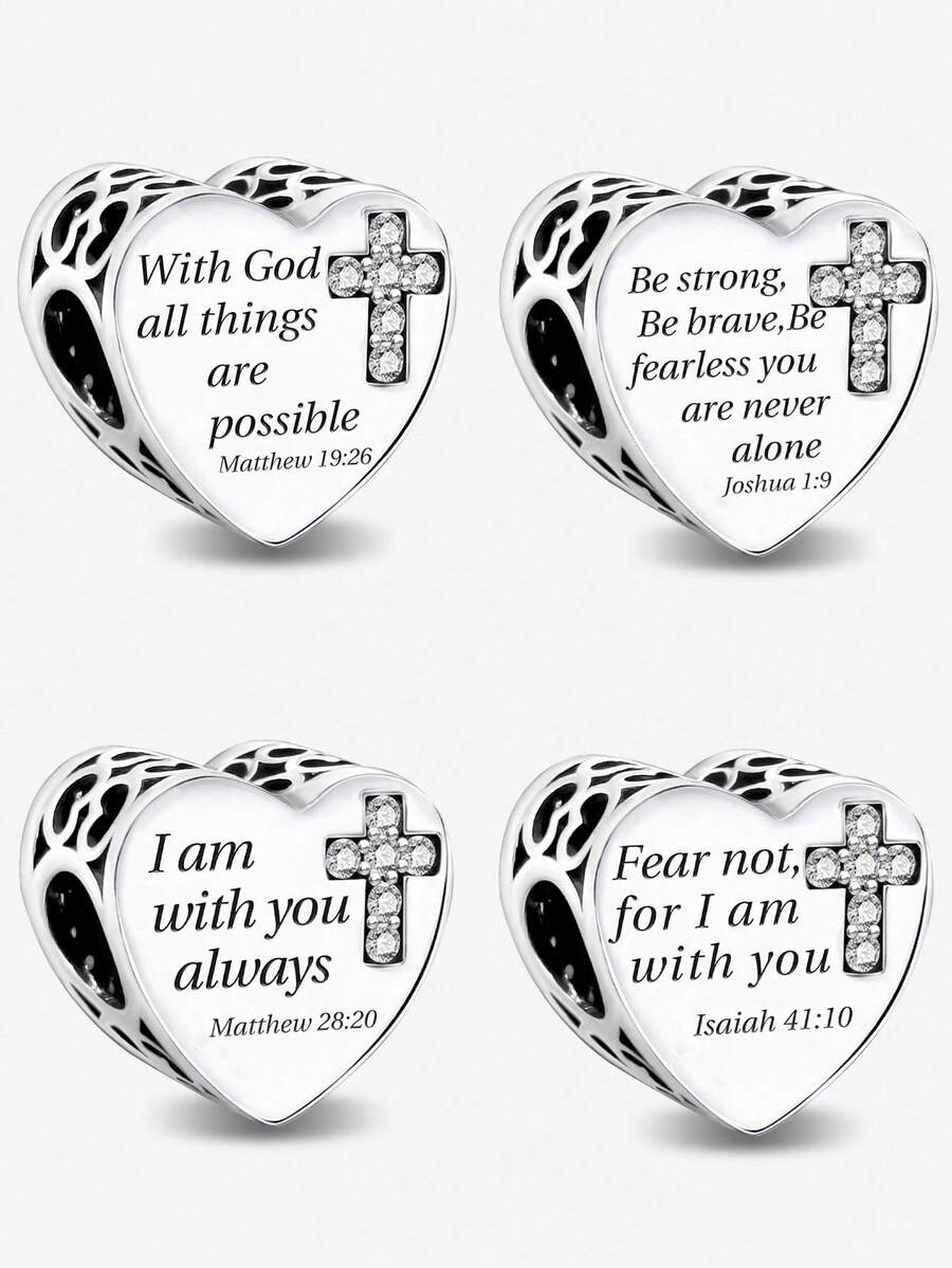 1pc 925 Sterling Silver "All Things Are Possible" Cross Pendant, Suitable For DIY Women Jewelry Bracelet - Gather - View 1