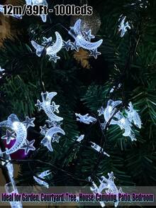 Solar Garden String Lights,Outdoor Waterproof IP65,Ramadan Moon And Star String Lights-20/50/100LEDS,5M 16.4Ft / 7M 23Ft / 12M 39Ft Fairy Light Dorm Room Lamp For Garden, Courtyard, Tree Decoration, House, Camping, Patio, Bedroom ,Christmas, Eid Al Fitr, New Year, Party Decoration - Black - View 18