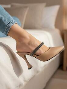 Women's Mule Shoe With Rhinestone Strap, High Heel, 9.5cm Cup, Madame Winter Collection 2026 - Rosa Oxidada - Ver 2