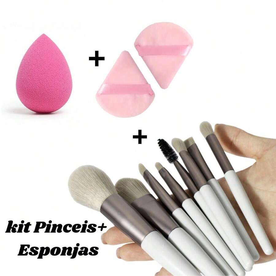 Professional Makeup Kit With 8 Brushes + 3 Sponges For Foundation/Powder/Blush And Contour / Includes Case - 彩色 - 查看 1