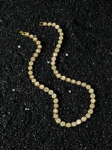 1pc Women's 8mm Wide Round Diamond Inlaid Necklace And Bracelet Set - Style a - View 5