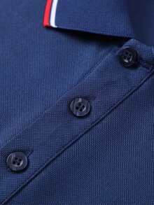 Men's Golf Polo Shirt, Fashion Business Casual Printed Short Sleeve Polo With Button Design - Navy Blue - View 3