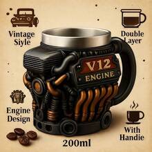 Retro Engine Coffee Mug, V8 Engines Stainless Steel Cup, Personalized Double Wall Insulation Car Mug With Handle Perfect For Father's Day, Christmas, Husband, Mechanic, Car Enthusiast(1pc) - Multicolor - View 6