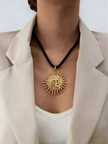 1pc Summer Vacation Beach Style Sun Pendant Chunky Rope Necklace For Women - Multicolor Sun - View 3