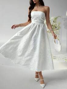 Đầm hè Look Polly dành cho nữ, đầm maxi jacquard màu trơn, đầm cúp ngực, đầm dự tiệc cưới, trang phục mùa thu cho nữ, trang phục đi học, đầm dự tiệc màu trắng, đầm hở vai, đầm dạ hội, đầm maxi jacquard thanh lịch, chủ đề Giáng sinh. - Pearl White - Xem 10
