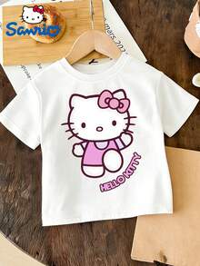 SANRIO Girls' Dress Summer Crew Neck Short Sleeve - Playful  - Printed Design Crew Neck T-Shirt, Girls' T-Shirt Sweatshirt, Girls' Top, 180g Polyester Soft Fabric, Suitable For Gifts For Children - trắng - Xem 2