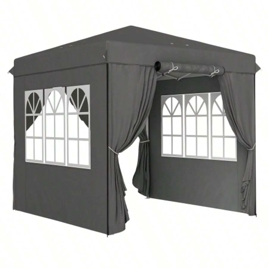 2.5 X 2.5 M Gazebo, Water-Repellent, Robust, Foldable And Winter-Resistant, UV 50+ Protection, Folding Party Tent, Garden Tent With 4 Side Panels And Storage Bag, Garden Pavilion For Camping, Dark Grey - 灰色 - 查看 1