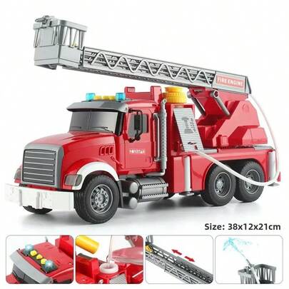 Giant Fire Truck Toy For Kids – Spray Water Fire Engine With Lights, Siren & Music, Inertia Drive, Adjustable Ladder & 360° Rotating Workbench | Realistic Rescue Vehicle For Boys Ages 3-8 | Perfect Christmas Gift, Birthday Present & Easter Basket Stuffer