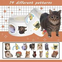 500PCS/Roll Cartoon Funny Cat Meme Stickers Cute Decoration Decals Water Bottle Suitcase Phone Case Sealing Label Sticker Decoration - 彩色 - 查看 2