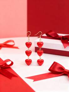 1对新款三心设计女童耳环，简约甜美亚克力耳钉，独特吊坠耳环 - 均碼 - 查看 5