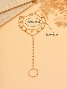 2pcs/Set Classic Handmade Gold Chain Linked Finger Bracelet, Fashion Twist Stick Heart Tassel Handmade Chain Charm Jewelry For Women, Suitable For Daily Wear And Party Occasions. The Handmade Chain Is Customized In Length And Number Of Links/Beads Randomly. - Gold - View 4