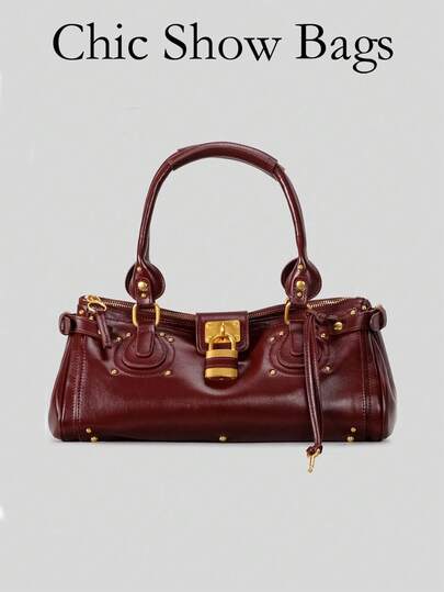 Vintage abgenutzt aussehender Taschenverschluss, Y2K Motorrad Tasche, Handtasche, Umhängetasche, Unterarmtasche, Nieten Dekor. Geeignet für legere Unternehmungen und den täglichen Gebrauch. Kann Handy, Powerbank und andere persönliche Gegenstände aufnehmen, praktisch und hochwertig.