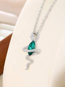 1PC Retro Green Synthetic Zirconia Creative Snake Design Pendant Necklace Gothic Cool Clavicle Chain Party Band Jewelry - Necklace - View 9