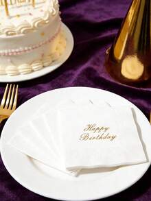 30/15/1包“生日快乐”印花餐巾纸，一次性派对餐具，鸡尾酒餐巾纸，生日派对主题餐巾纸，餐厅、家庭厨房必备 - 彩色 - 查看 1