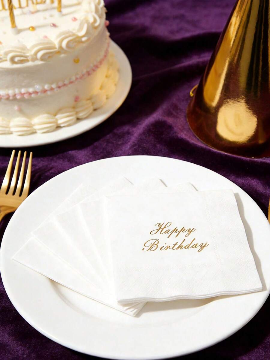 30/15/1包“生日快乐”印花餐巾纸，一次性派对餐具，鸡尾酒餐巾纸，生日派对主题餐巾纸，餐厅、家庭厨房必备 - 彩色 - 查看 1