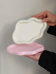 1个云朵造型甜点盘、蛋糕盘、咖啡桌小吃盘、家用厨房餐厅陶瓷云朵盘 - 彩色 - 查看 8