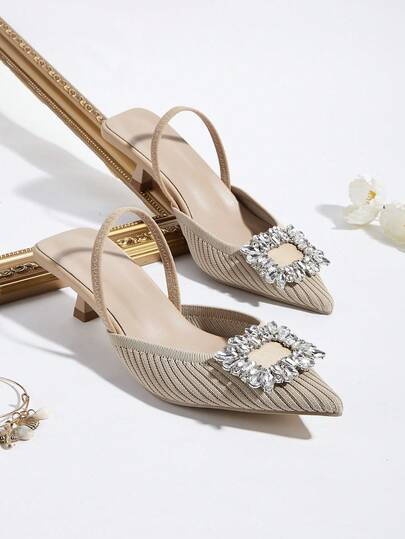 Elegant Niche Rhinestone High Heels, Pointed Toe Kitten Heels, Sexy Sandals For Women, Suitable For Dates, Gatherings, Parties, Banquets, Commuting, Spring/Summer