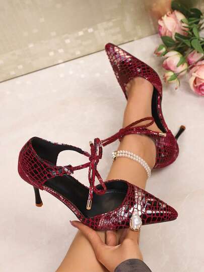 Giày sandal cao gót mũi nhọn buộc dây thời trang dành cho nữ, kiểu dáng thoải mái, kín mũi, đa năng.