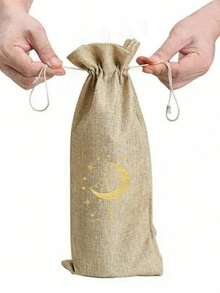 亚麻抽绳瓶袋，星月图案，粗麻布材质，斋月吉祥亚麻礼品袋，带抽绳防尘，开斋节收纳袋，瓶子装饰袋，橄榄油瓶保护套，可重复使用且经久耐用，适合存放各种瓶瓶罐罐和物品，适用于家居收纳、礼品包装、派对、婚礼、节日和斋月，伊斯兰礼品。 - 彩色 - 查看 9