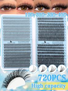 720/666/648pcs D-Curl Individual False Eyelashes Set, Includes Glue, Applicator, Brush, DIY Eyelash Extension Tools, Suitable For Beginners, Large Capacity Lash Book, Mixed Styles, Soft & Fluffy False Lashes, Natural & Reusable Individual Lashes With Adhesive, Easy To Use For Daily, Wedding, Night Party Eye Makeup - Multicolor - View 14