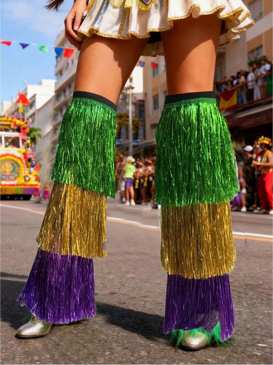 Awevudst 1 Pair Women Fringe Boots Cover Boot Sleeves Costume St Patrick'S Day Boot Cuffs Metallic Tassel Leg Warmers For Party Clubwear Home  Gras - 綠色 - 查看 1
