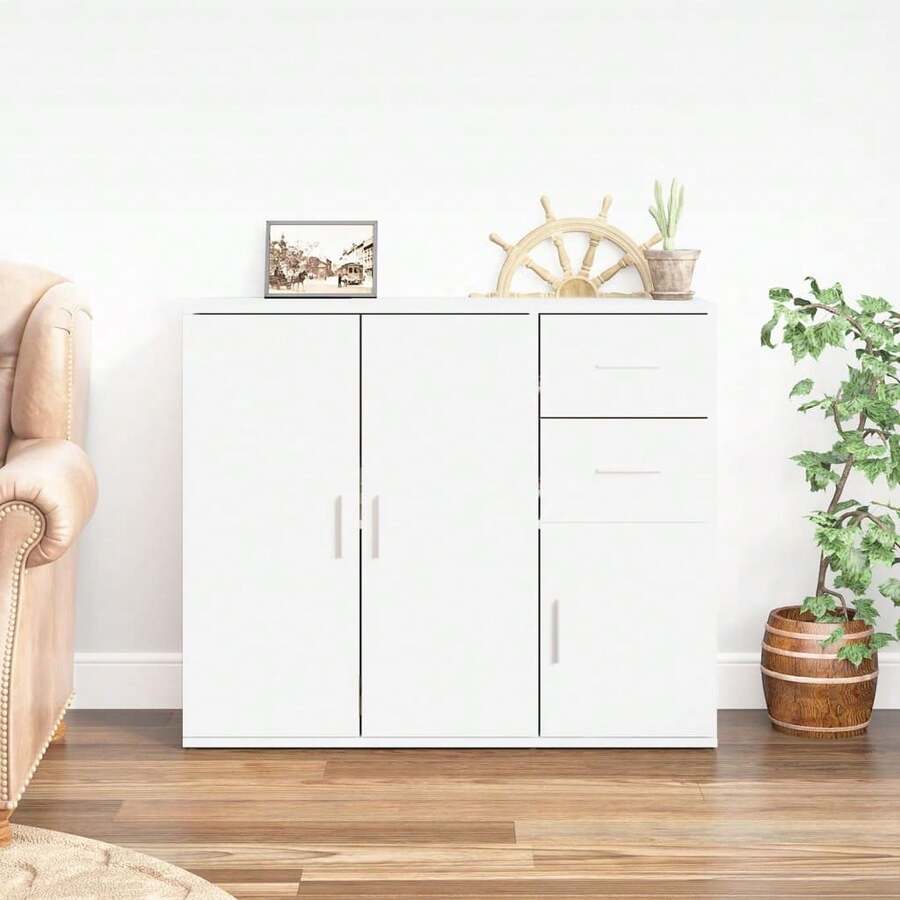 Villeneuve Aparador de madera contrachapada blanco 91x29,5x75 cm - Blanco - Ver 1