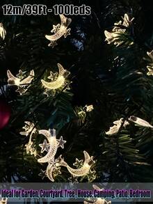 Solar Garden String Lights,Outdoor Waterproof IP65,Ramadan Moon And Star String Lights-20/50/100LEDS,5M 16.4Ft / 7M 23Ft / 12M 39Ft Fairy Light Dorm Room Lamp For Garden, Courtyard, Tree Decoration, House, Camping, Patio, Bedroom ,Christmas, Eid Al Fitr, New Year, Party Decoration - Black - View 13