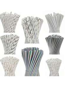 银白色纸吸管，适用于婚礼、派对、酒吧、海滩及其他场合 - 彩色 - 查看 1