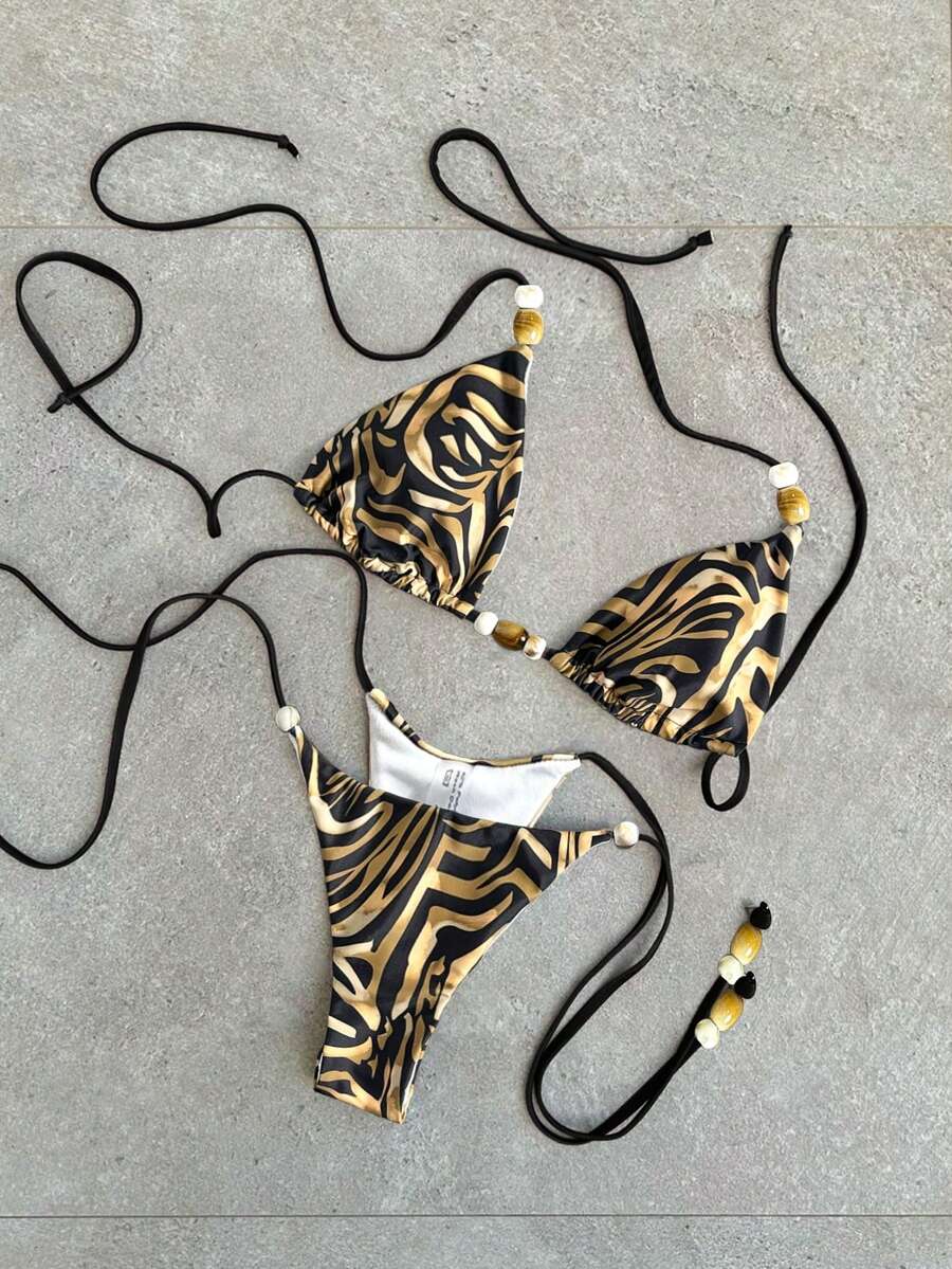 Bikinx 2025年女士度假泳装，性感不对称印花比基尼套装，适合夏季海滩（印花随机） - 彩色 - 查看 1