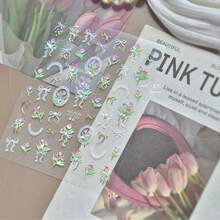 1 Sheet Spring Tulip Nail Art Stickers White Lace Bowknot Crystal Nail Stickers 5D Embossed Design Self-Adhesive Nail Art Decoration - Multicolor - View 12