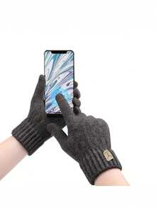 1 Pair Winter Warm Knitted Gloves, Thick Thermal Lined Wool Knit Riding Gloves, Winter Windproof Touchscreen Gloves, Thick Thermal Lined Warm Knit Gloves, Soft Fabric Warm Knit Riding Gloves, Windproof Thick Thermal Lined Warm Wool Knit Gloves, Snow Gloves - Multicolor - View 2